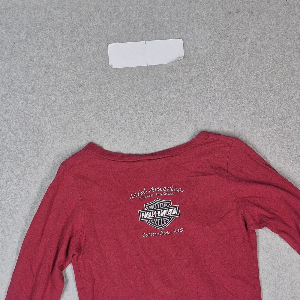 VINTAGE Harley-Davidson Women Shirt M Red Columbia OH Pullover Long Sleeve - Picture 7 of 12